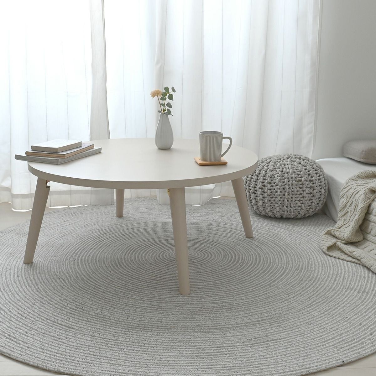ジュラファニチャー　ホワイト　テーブル　jurafurniture ローテーブル JELUFIE リビングテーブル 円卓タイプ＜JLF35-80T＞ | SESAME家具